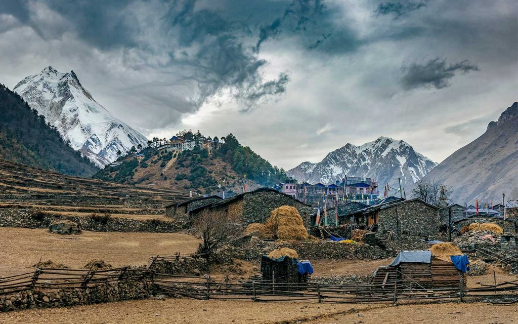 Mount Manaslu location in Gorkha District, Nepal near Tibet border