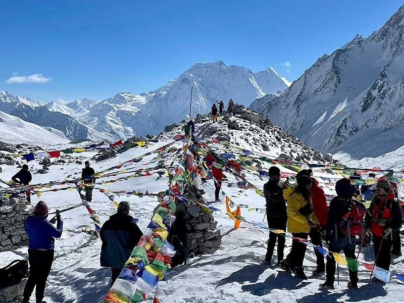 Fluttering of prayer flags welcome beginner-trekkers who reach the Manaslu region.