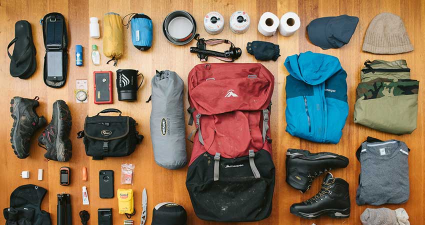 rekking gear and clothing packed for a Himalayan trek